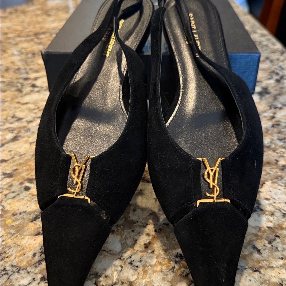 Saint Laurent Black Flats with Gold Detail